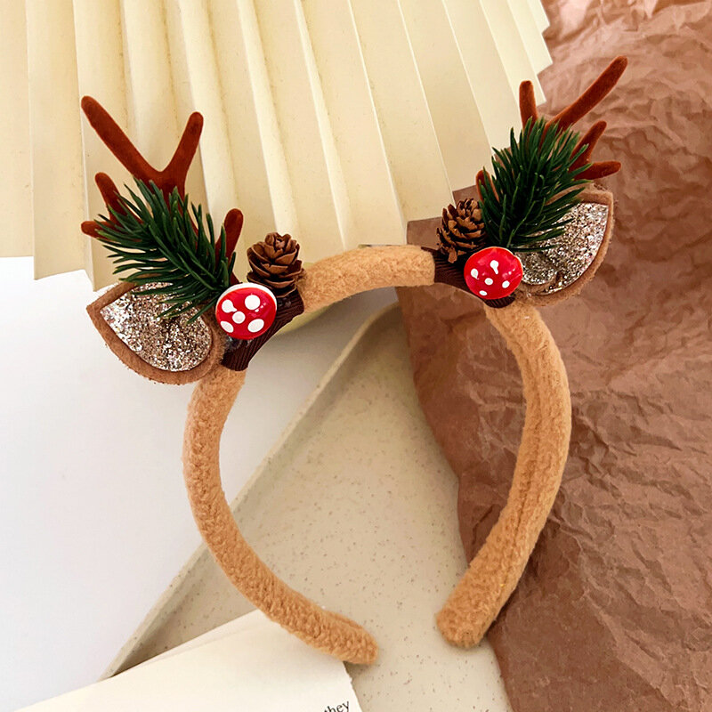 New Christmas Headband Cute Deer Horn Hair Band Children's Autumn Winter Plush Headwear New Year Party Decorations Xmas Gift