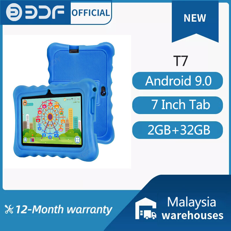 BDF Tablet anak 7 ", Android 9.0 2GB 32GB Quad Core WIFI Google Play Tablet anak-anak untuk anak-anak di Ibrani casing tahan anak-anak 4000mAH