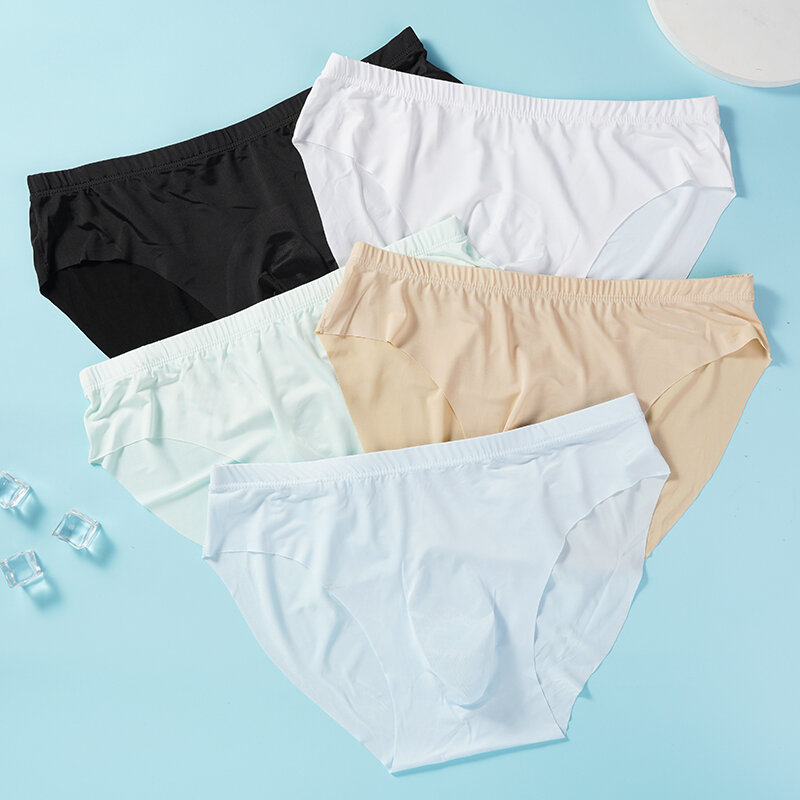 กางเกงในชายผ้าไอซ์ซิลค์5คู่/ล็อตกางเกงในเซ็กซี่ผ้าไร้รอยต่อโปร่งใสกางเกงชั้นในระบายอากาศทันสมัยแบบบางเฉียบสำหรับฤดูร้อน