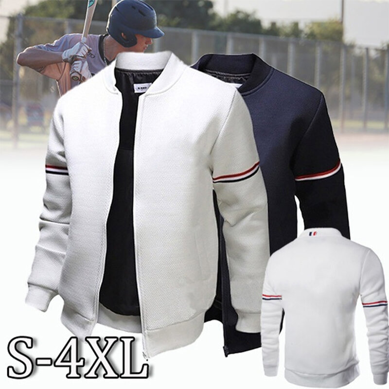 Männer Einfarbig Jacke Langarm Slim Fit Sport Outdoor-Tops Mantel Schwarz Weiß Navy Blau
