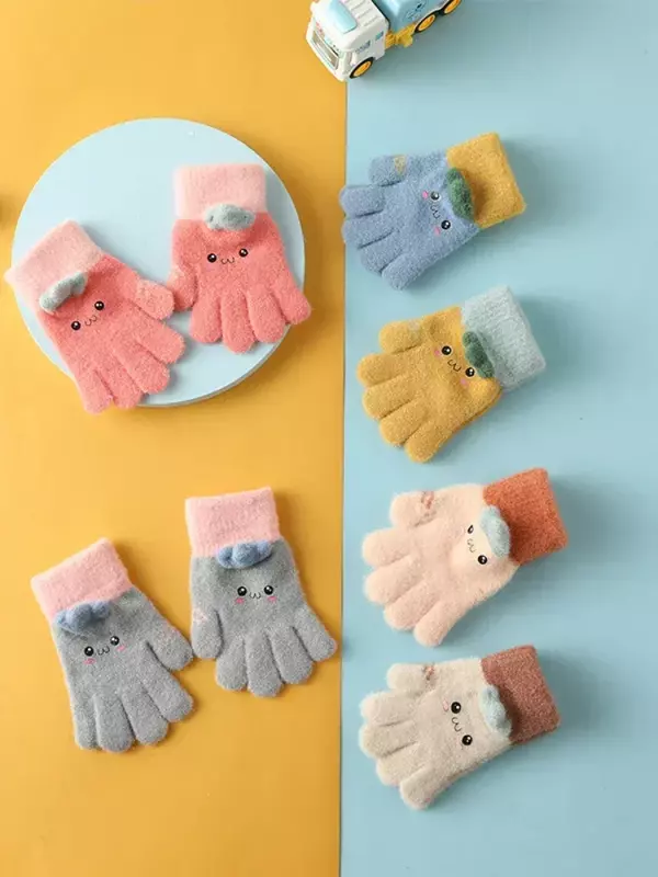 Nieuwe Full Finger Winter Kids Handschoenen Voor Kinderen 4-12T Outdoor Vingerbescherming Warm Schattige Cartoon Baby Handschoenen