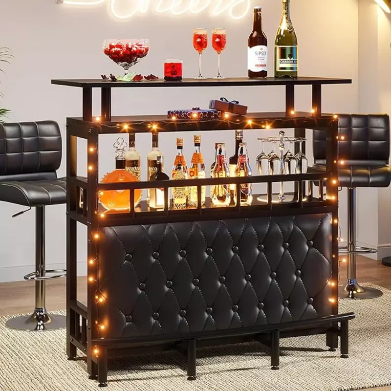 Tribesigns-Unité de table de bar à la maison avec étagères de rangement à 3 niveaux, petit mini comptoir de bar avec supports frontaux et repose-pieds en métal