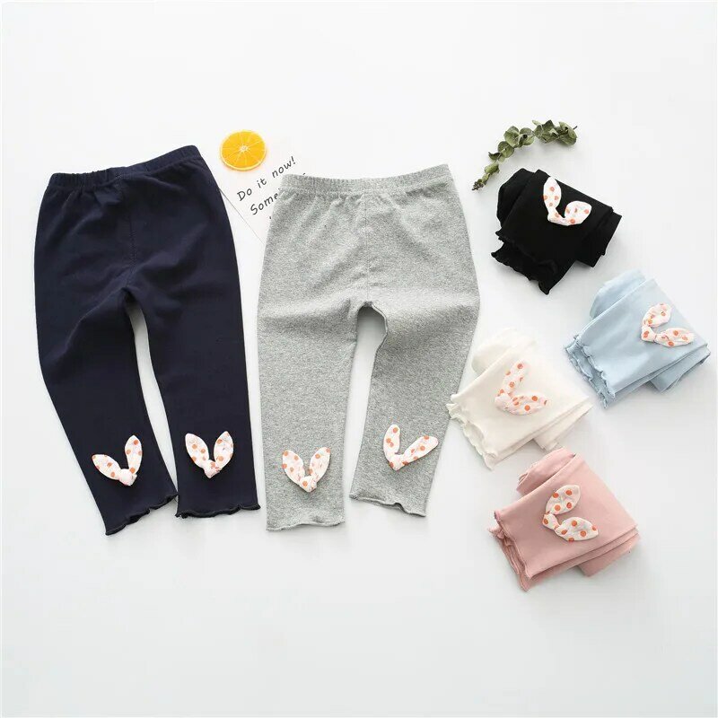 Spring and autumn cotton baby pantyhose lace bow children's trousers girls ankle length flexible thermal tights girls tights
