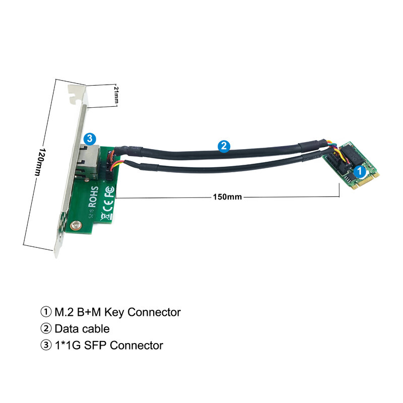 Carte réseau Ethernet 1G M.2 B + M Key 2211PT, port unique, en cuivre, adaptateur PCI Express pour serveur, NIC basé sur une puce Intel, LR-LINK