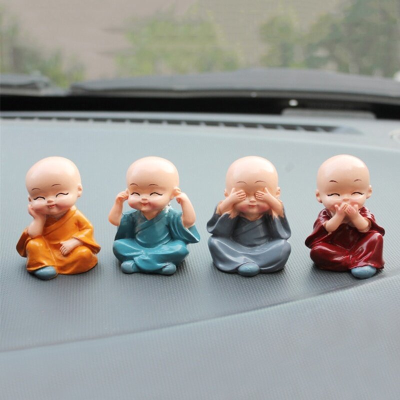 4 Stück Harz Handwerk Geschenk schöne kleine Mönch Skulpturen niedlichen Mönche Buddha Statuen kreative Buddha Puppen Tisch Auto Dekoration