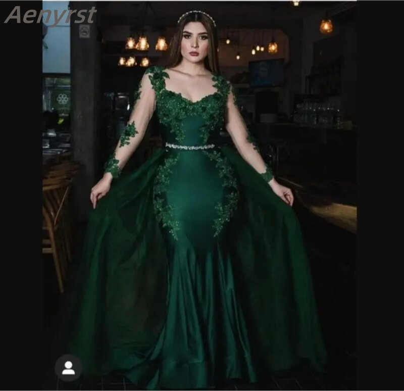 Женское вечернее платье с длинным рукавом, ярко-зеленое кружевное платье-русалка, официальное платье для выпускного вечера, 2024