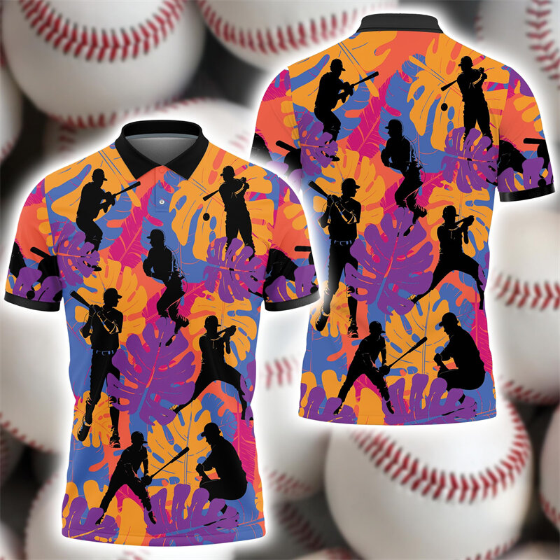 야구 클럽 남성용 3D 프린트 폴로 셔츠, 패션 공 스포츠 폴로 셔츠, 캐주얼 소년 반팔 저지, 티 탑