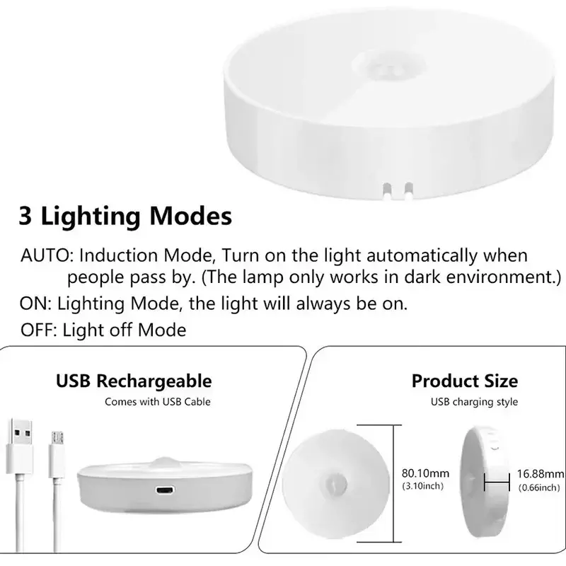주방 캐비닛 옷장 램프 계단 무선 옷장 조명을위한 PIR 모션 센서 LED 야간 조명 USB 충전식 야간 램프