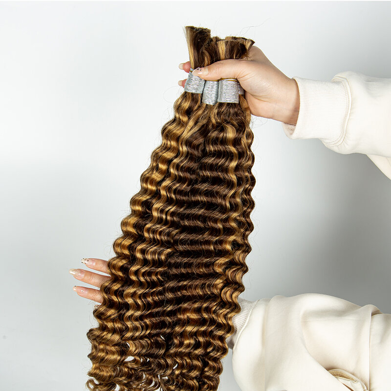 Extensión de cabello resaltado sin trama, cabello humano virgen de onda profunda, tejido a granel, trenzado para mujeres africanas