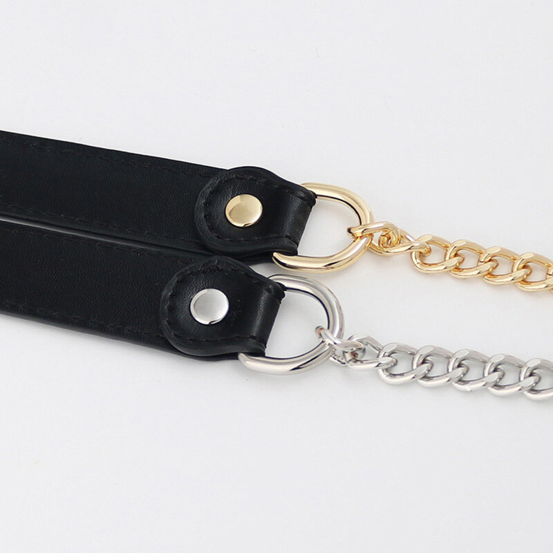 Sangle de sac à bandoulière en cuir PU noir, remplacement initié, poignée avec or, argent, métal, ceinture EquiMessenger JOBag, 120cm