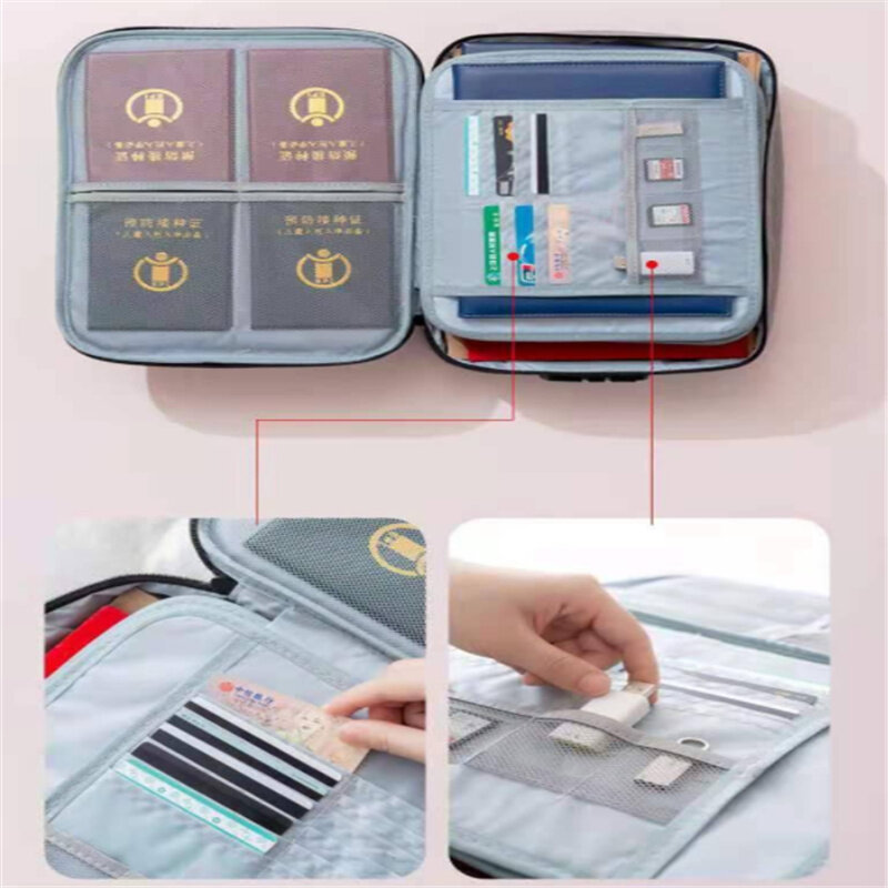 Pengatur dokumen tas kantor tempat Folder A4 Pria Wanita penutup tas dompet paspor rumah aman casing penyimpanan File fungsional