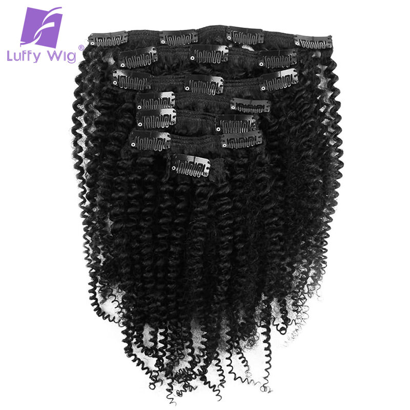 Remy Extensões de cabelo humano para mulheres negras, LuffyWig, Kinky Curly Hair, cabeça cheia, cor natural, 4B, 4C, 100g, 8Pcs