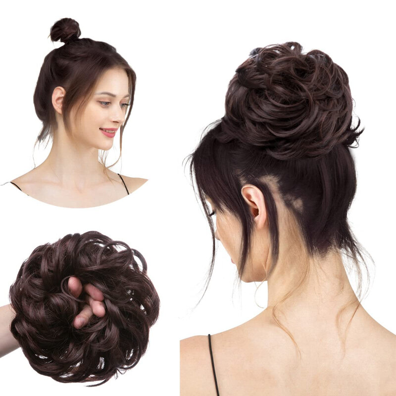 Synthetische flauschige lockige Haare runde Brötchen Haar verlängerung mit elastischen künstlichen Seiden faser für Frauen Donas Para El Cabello Mujer