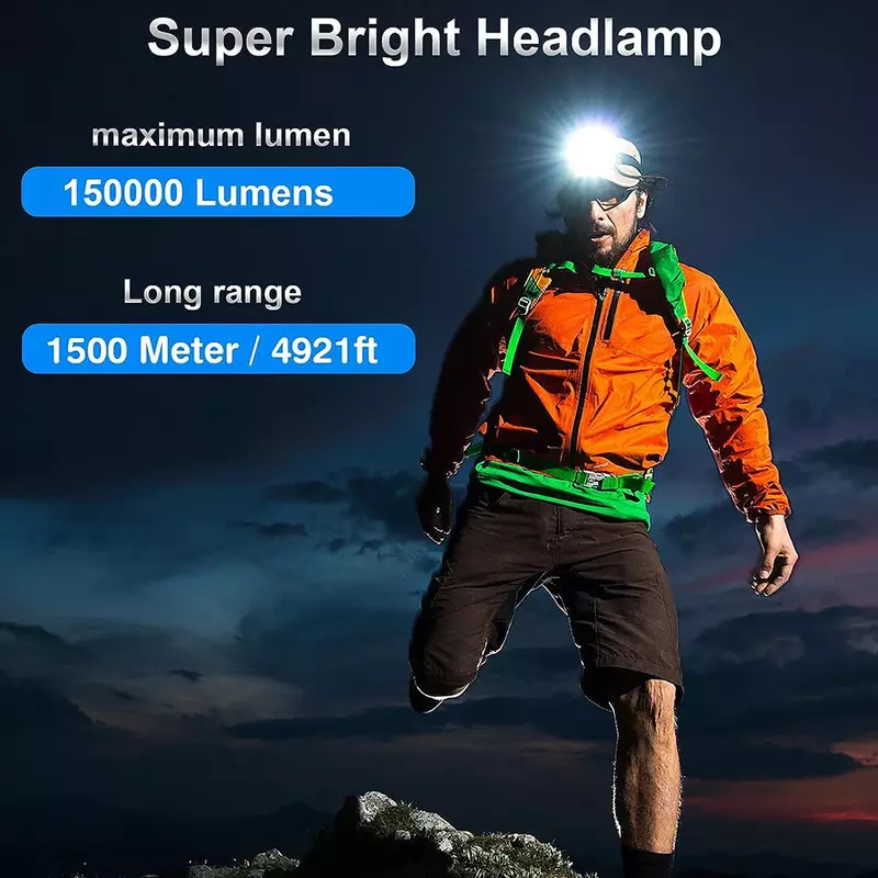 9900000 루멘 LED 센서 램프, 형광 램프 손전등, 줌 Ip68 방수 램프, 캠핑, 사냥용, 800w