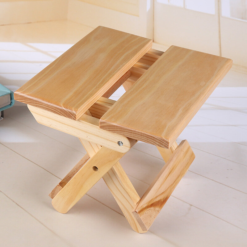 Portable Folding Camp Stool Pine Wood Kids Furniture Portable Household Solid Fishing Chair Durable Small Bench