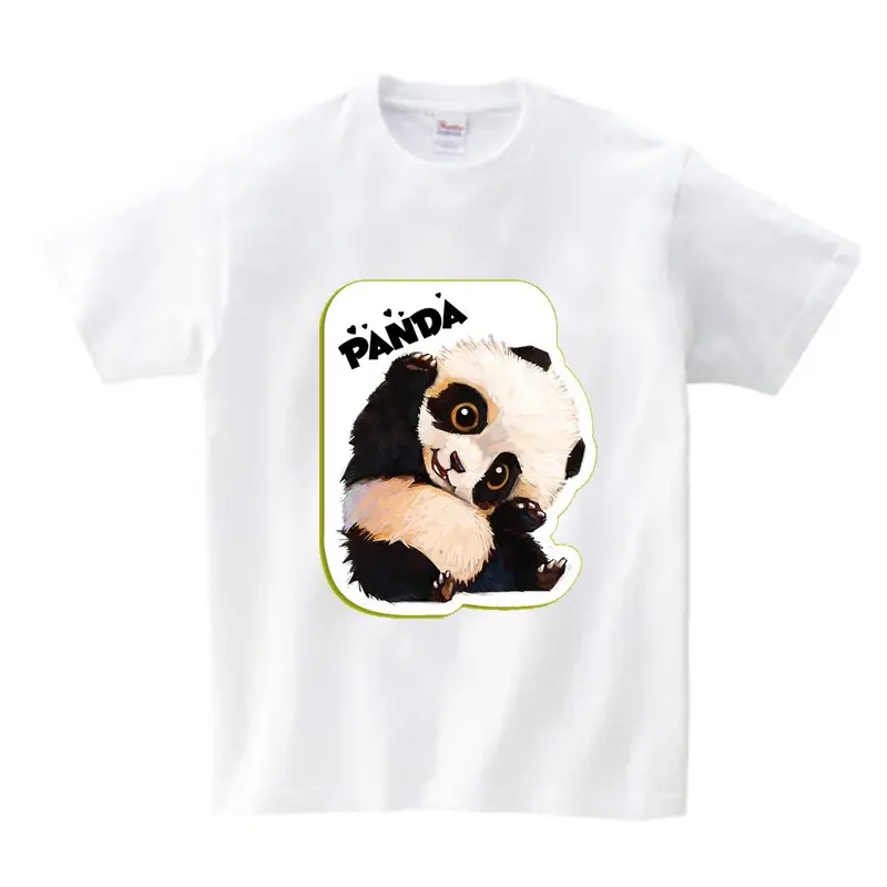 Camiseta de algodón para niños y niñas, Tops de manga corta con Panda de dibujos animados, ropa informal de verano, 2024