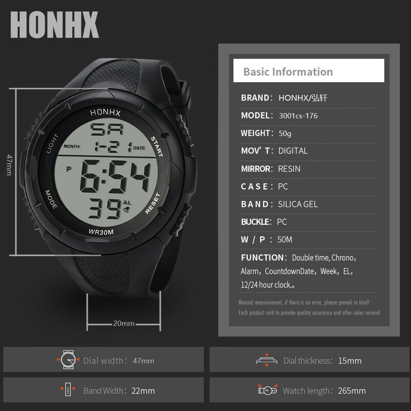 2023 Men'S Multifunctional Display Electronic Wristwatch Men'S Led Digital Alarm Sport Watch Silicone Military Quartz Wristwatch