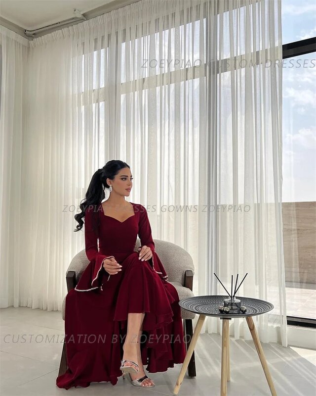 Elegant Burgundy Formal Evening Dresses Sweetheart Puff Sleeves A-Line Prom Dress Ankle Length Occasional Party Gowns 2024