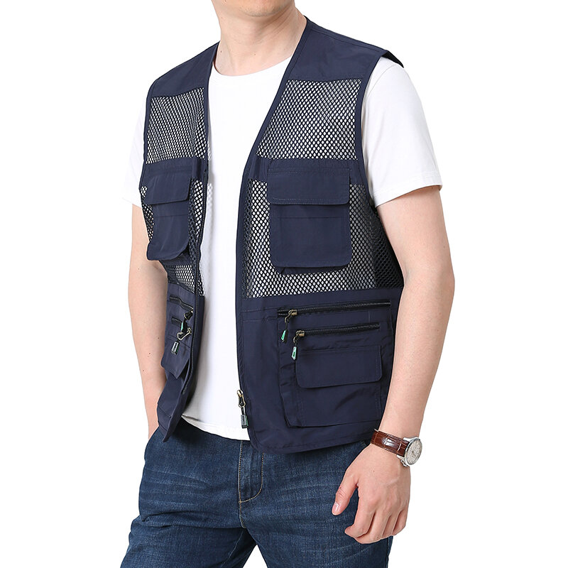 Chaleco ligero de malla transpirable para hombre, camiseta sin mangas de pesca táctica con múltiples bolsillos, ropa de trabajo para verano