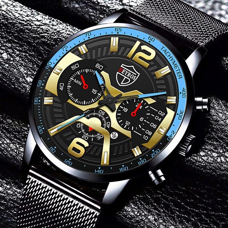 2023 Casual ปฏิทินนาฬิกาสำหรับนักธุรกิจผู้ชายสแตนเลสสายคล้องคอผู้ชาย Dressy นาฬิกาชายแฟชั่นนาฬิกา Reloj Hombre ใหม่
