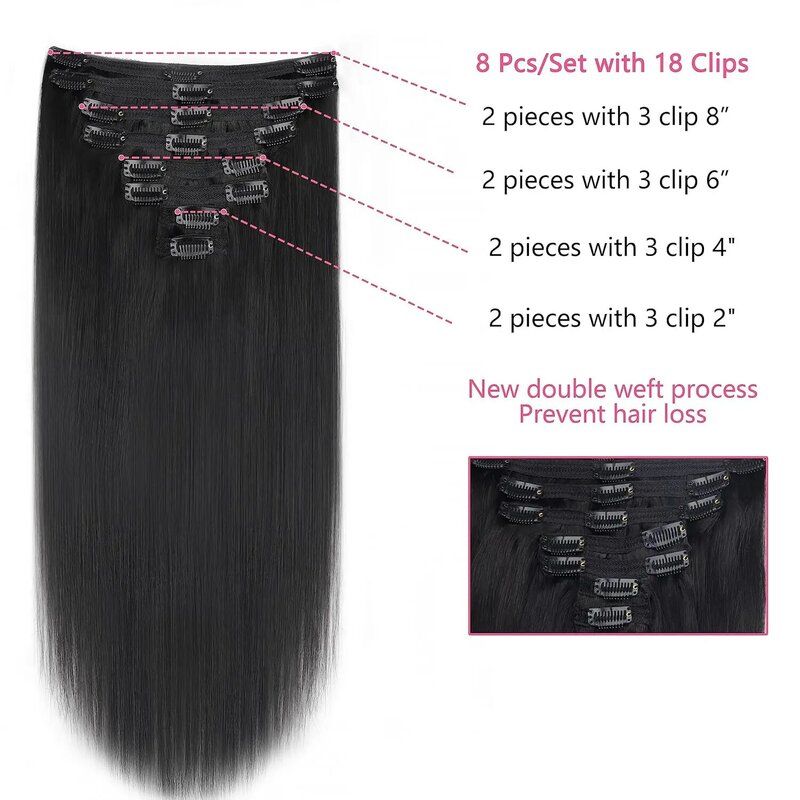 Clip nell'estensione dei capelli s veri capelli umani Clip invisibile naturale diritta senza cuciture sull'estensione dei capelli per le donne Clip ins capelli Remy