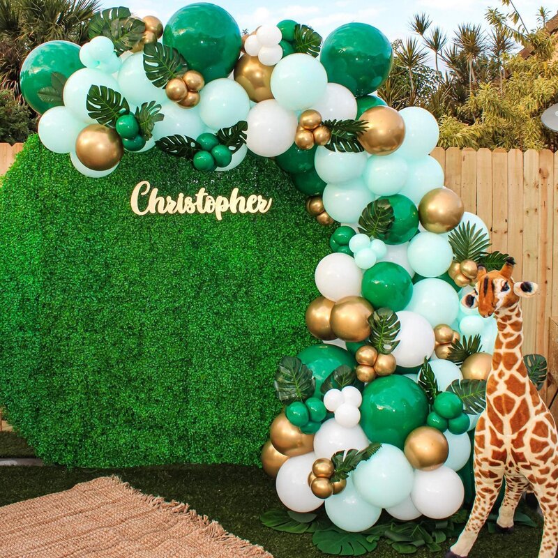 Зеленые воздушные шары, арка, искусственное сафари в джунглях, украшение для дня рождения, шары из латекса для первого дня рождения мальчика