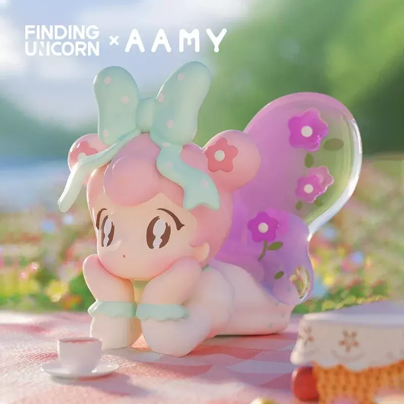 Menemukan Unicorn AAMY piknik dengan kupu-kupu seri Kawaii Model desainer boneka kotak buta mainan kotak misteri aksi lucu Anime Figur