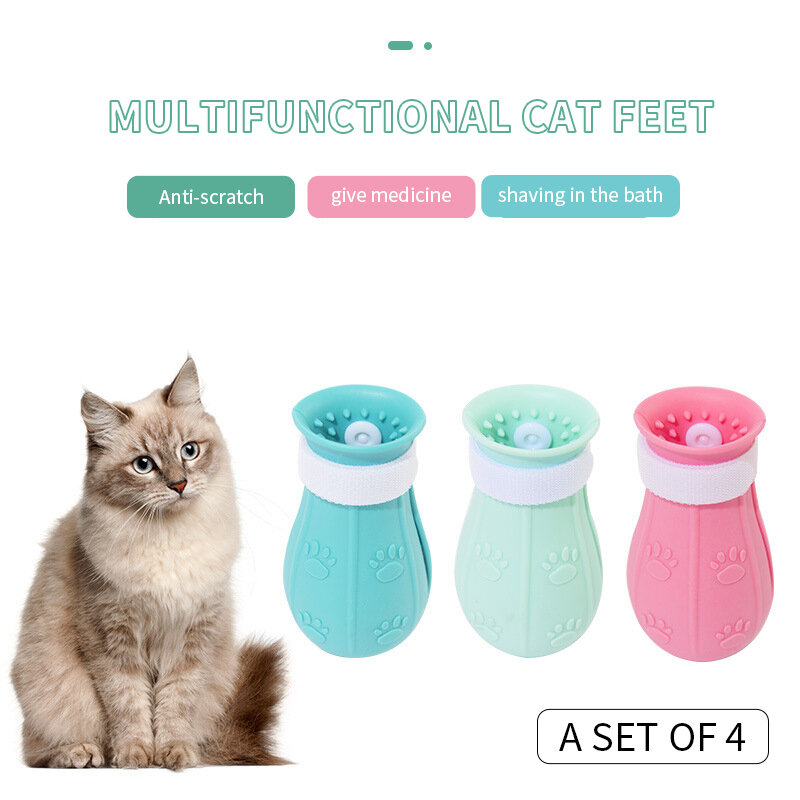 ใหม่ Multi-Purpose แมวเท้าล้างฝาครอบ Anti-Scratch รองเท้าเล็บชุดสำหรับอาบน้ำสำหรับสัตว์เลี้ยง Cat Claw Paw ป้องกัน...