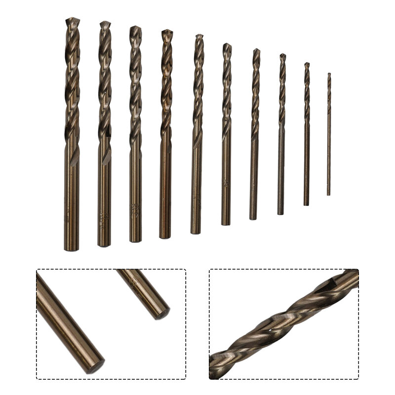 الكوبالت المغلفة التقلبات لقم الثقب مجموعات ، الأساسية لقطع الثقوب المعدنية الخشب ، الفولاذ المقاوم للصدأ الخشب المعادن الحفر ، HSS M35 ، 10 قطعة