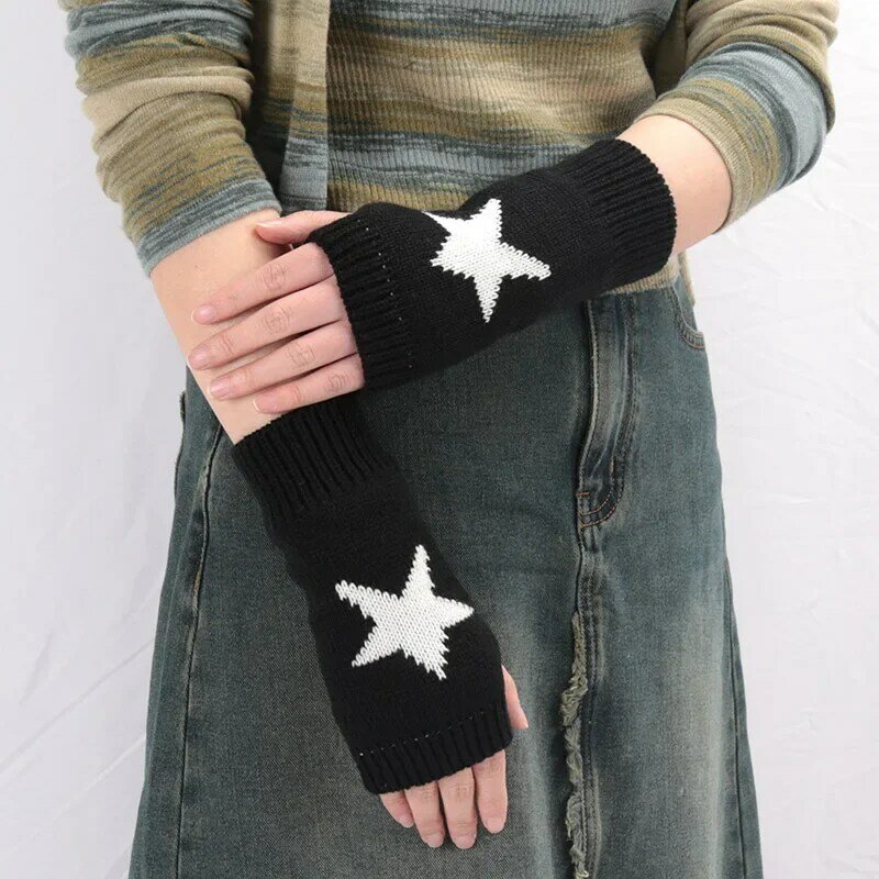 Dzianinowe rękawiczki na pół palca damskie ciepłe miękkie zimowe rękawiczki dla dziewczynek Guantes Y2K rękaw Lolita Goth rękawiczki bez palców