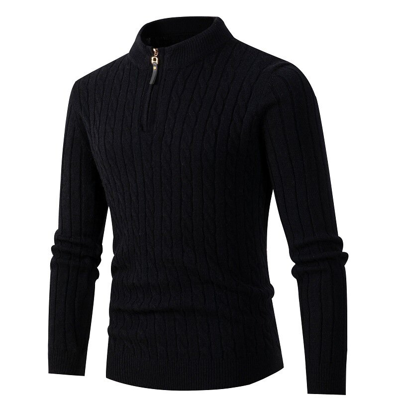 Suéter de malha quente masculino com zíper, pulôver fino, suéteres masculinos casuais, suéter de inverno, novo, 2023