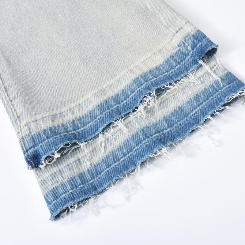 Denim Jeans for Men Streetwear Vibe Vintage Spring Popular Versatile American Style Harajuku Panelled Ripped Straight Highstreet