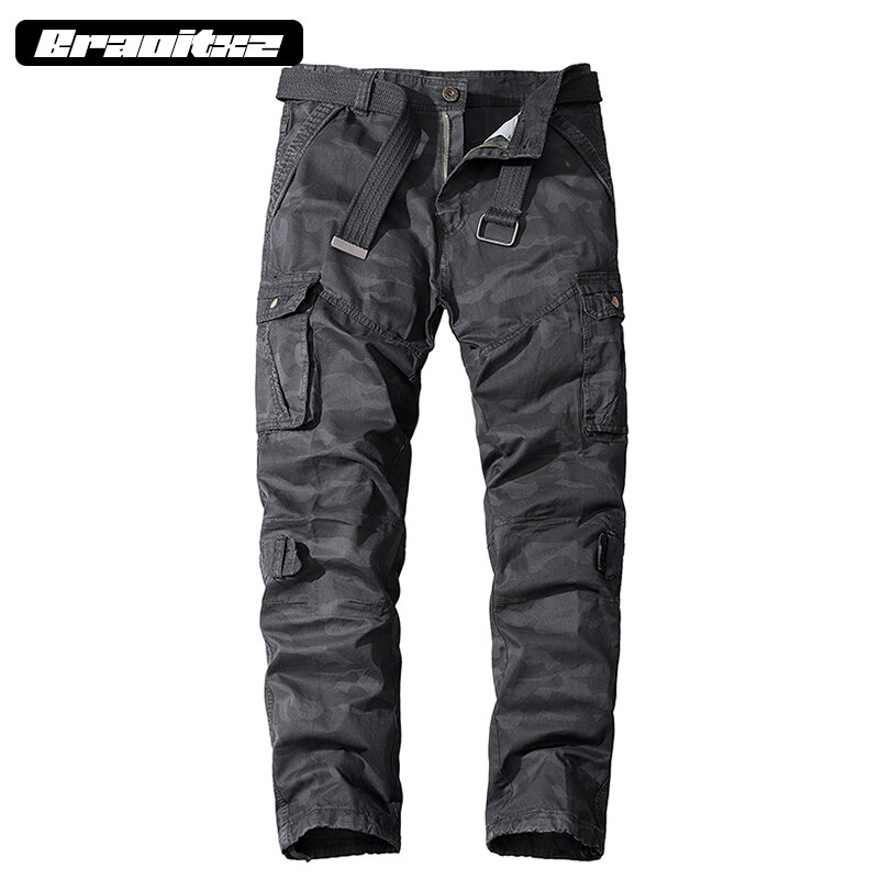 Брюки-карго мужские камуфляжные, дышащие тактические штаны для бега и спорта на открытом воздухе, с большими карманами