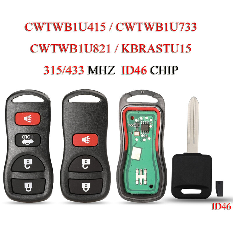 jingyuqin KBRASTU15 Remote Smart Car Key For Infiniti I35 G35 Nissan Altima Maxima Sentra Titan ID46 Chip 315/433MHZ CWTWB1U415