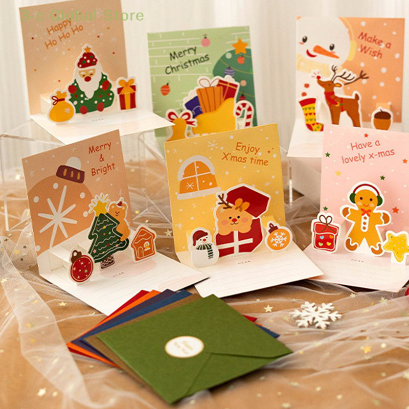 Juego de tarjetas de felicitación 3D, sobre postal de bendición familiar para cumpleaños, Año Nuevo, tarjetas de regalo de Navidad, suministros para fiestas, 1 Juego