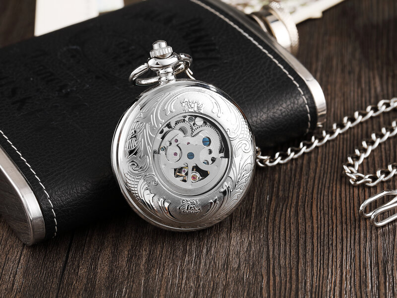 Luxury Silver numeri romani Machinery Pocket Watch Chain uomo donna Hollow collana con ciondolo Vintage migliori regali per uomo donna