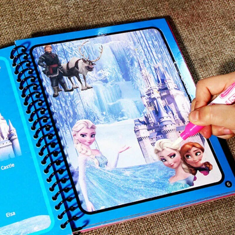 Original Frozen Elsa Mainan Gambar Lukisan Air Tokoh Aksi Anime Grafiti Buku Ajaib Cat Air untuk Hadiah Ulang Tahun Anak Perempuan