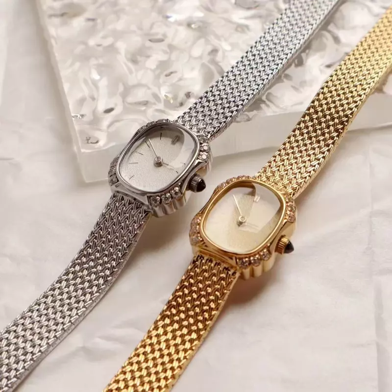 女性用のダイヤモンドメッキのクォーツ時計セット,レトロな日本の動き,豪華な,24kゴールド,シンプル,新しいモデル2024