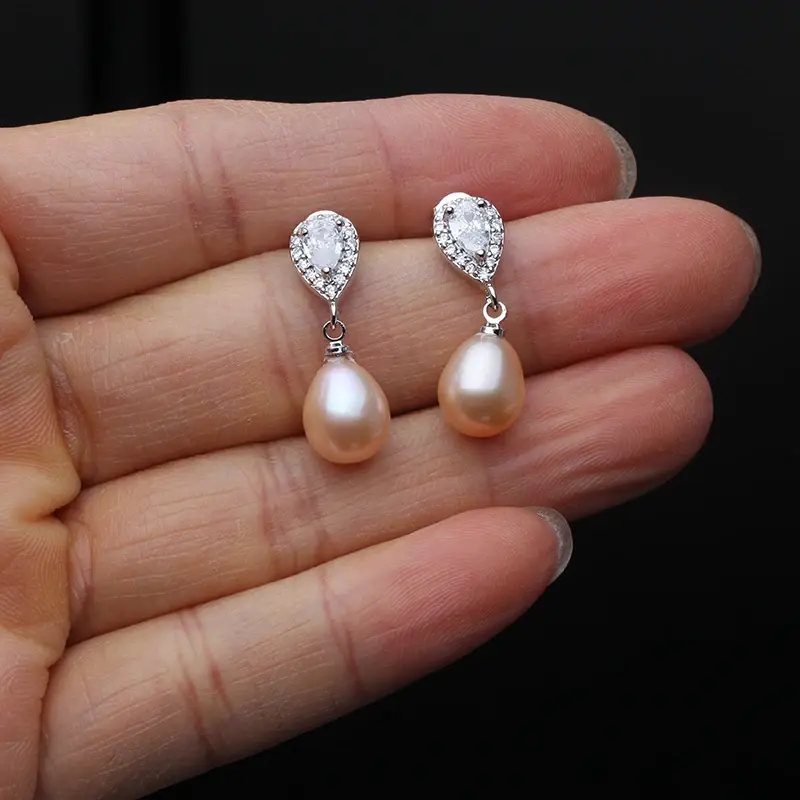 Belles boucles d'oreilles en perles d'eau douce pour femmes, boucles d'oreilles en perles naturelles blanches en argent 925, bijoux fins de mariage