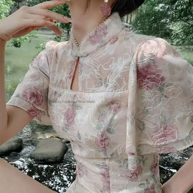 New Chinese Style Women Elegant Slim Oriental Dress Young Lady Spring Summer Fashion Improved Lace Cheongsam Vestido Qipao Dress
