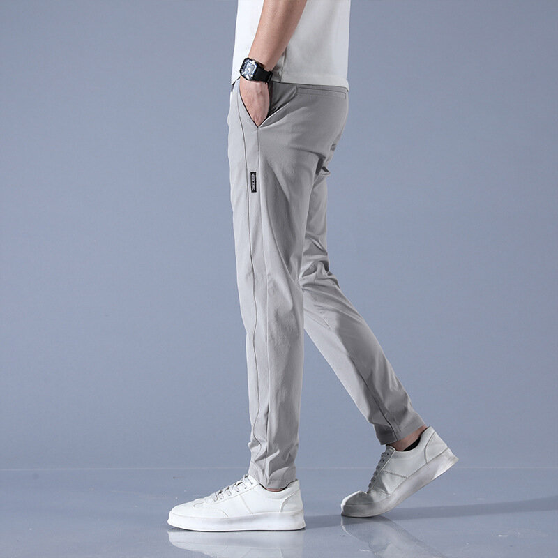 Размера плюс мужские новые летние модные однотонные тонкие прямые мужские брюки свободные деловые повседневные спортивные эластичные повседневные брюки