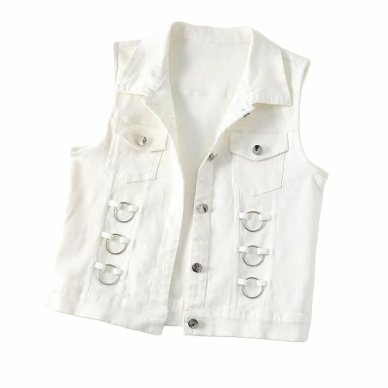 2024 Female Casual Sleeveless Jacket Single-breasted Pocket Female Waistcoat Gilet New White Denim Vest  Women Jeans Veste S-5XL