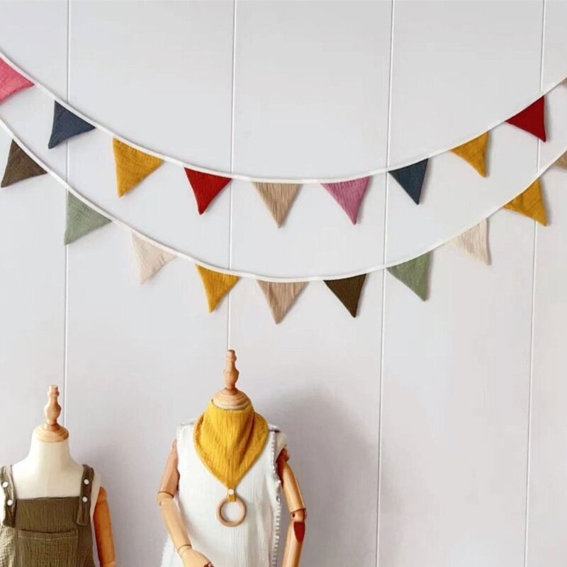 Bunting Banners Cotton Pennant Cloth Bunting for Wedding Birthday Baby Showers Anniversary Nursery