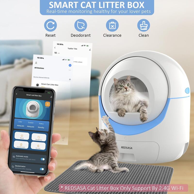 Zelfreinigende Kattenbak, Automatische Kattenbak Voor Multi-Katten, Slimme Veiligheidsbescherming Kattenbak, Geurisolatie