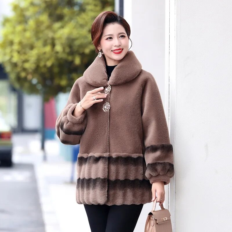 Middle-aged Mother Winter Mink Fur Coat Female New Temperament Fur Coat Fashion Loose Comfortable Warm CottonPadded  Femal