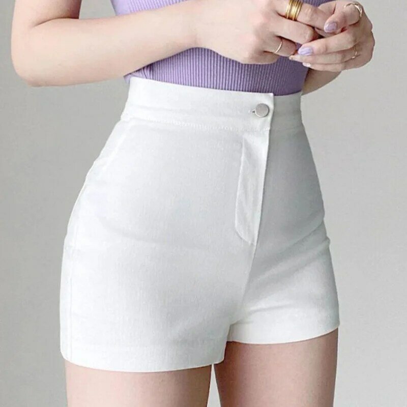 Pantalones cortos ajustados de cintura alta para mujer, bolsa elástica ajustada coreana, pantalones calientes de tres puntos de cadera, ropa exterior informal, ropa femenina