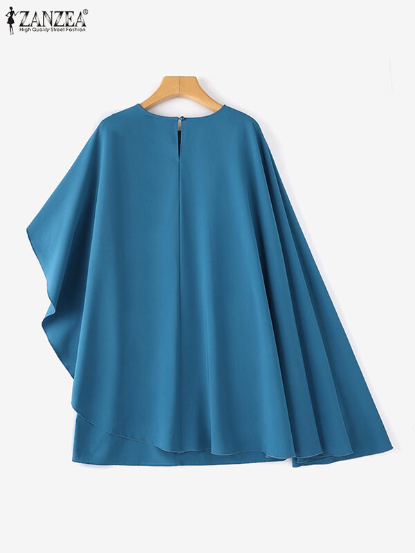 ZANZEA Women Sundress Elegant Mini Dress 2024 Summer 3/4 Bat Sleeve Casual Solid Color Ruffled Party Robe Loose Short Vestidos