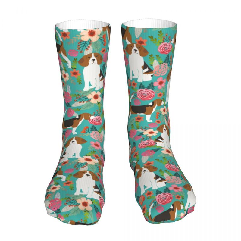 Носки Beagle с цветами для мужчин и женщин, смешные носки в стиле Харадзюку С Изображением Животных, подарок на весну, лето, осень и зиму