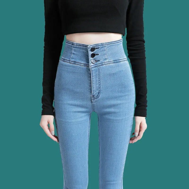 Celana Jeans wanita pinggang tinggi modis seksi dan ramping musim semi dan musim gugur celana pensil bokong persik ketat baru