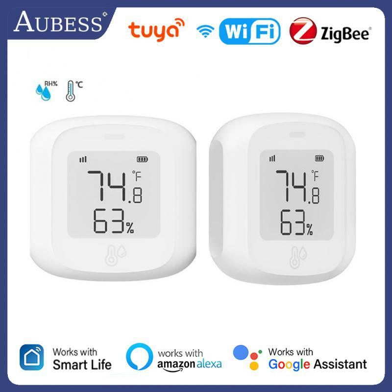 Tuya-接続された温度および湿度センサー,Wi-Fi,Zigbee,屋内用湿度計,LCDディスプレイ付き,Alexa,Google Homeと互換性あり